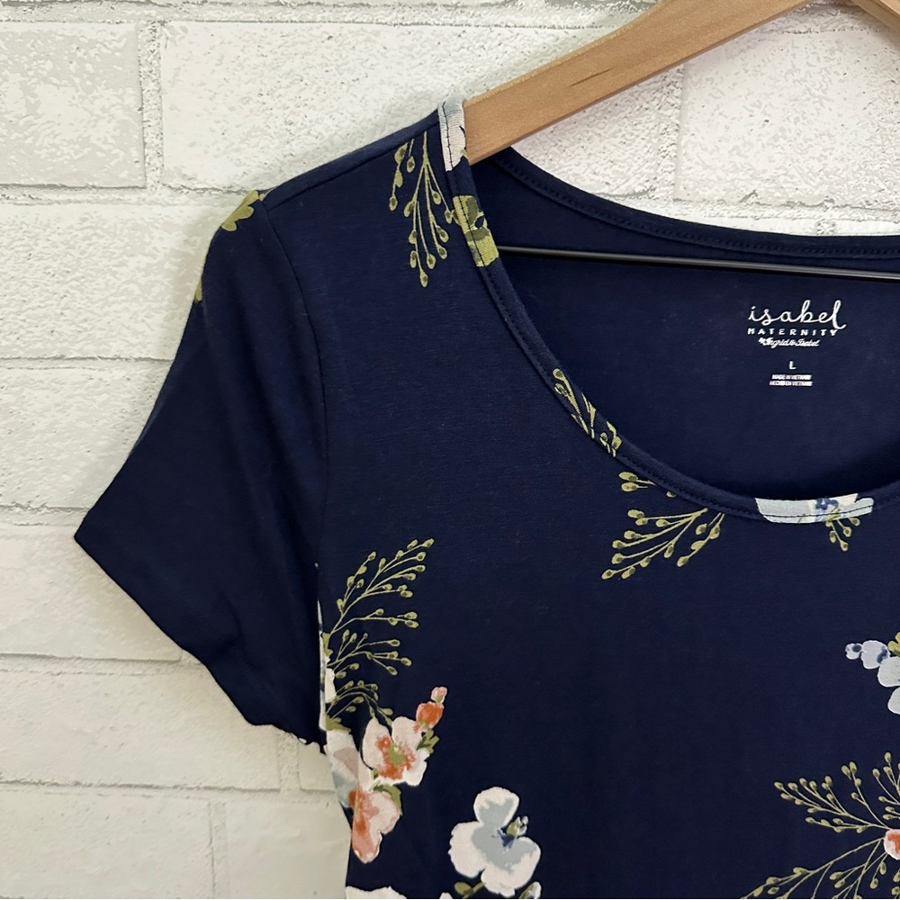 ISABEL Maternity by Ingrid & Isabel Navy Flowered Scoop Neck Short Sleeve Dress - Picture 7 of 13
